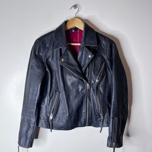Topshop Rosemary Goat Skin Leather Moto Jacket Size 10 Womens